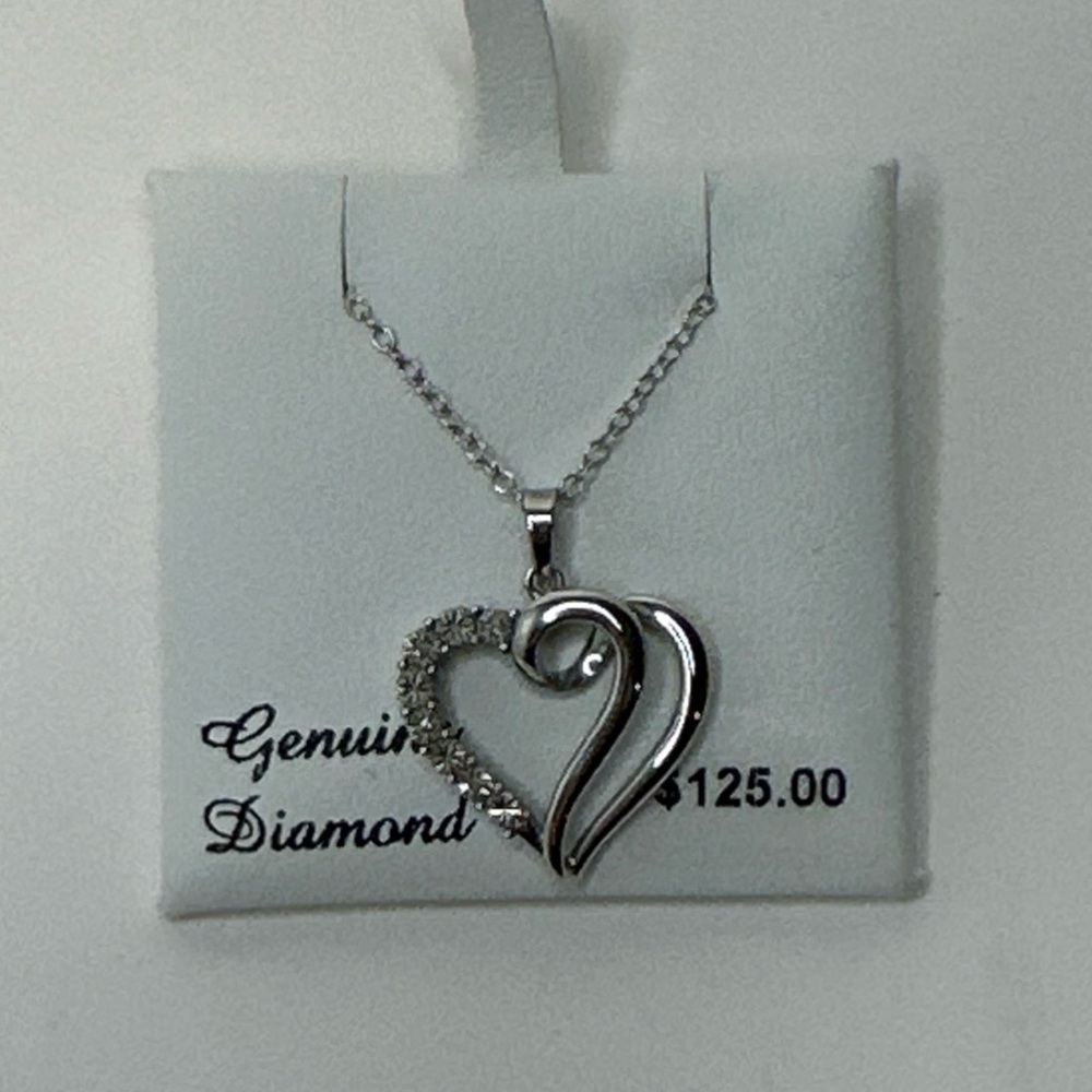 Sterling Silver Necklace Heart Swirl Pendant Diamond Diaura 0.0132 Cts NO BOX